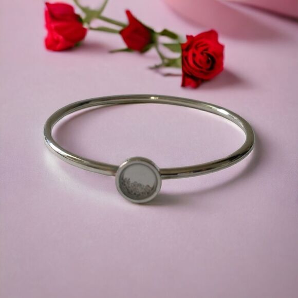 Crystal Floating Charms Locket Bracelet Bangle Silver Tone Modernist Academia. - Picture 9 of 16